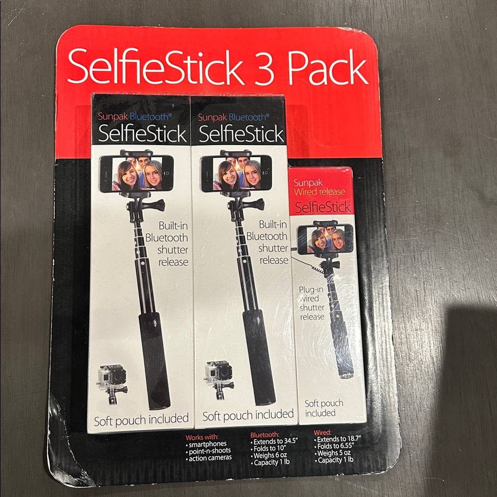 Sunpak Bluetooth Selfie Stick 3 Pack - Black
